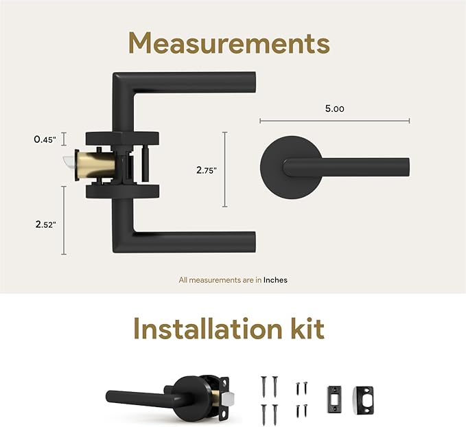 Mega Handles Ronn Passage Lever Door Handle Set for Hallway, Closet and Bathroom, Heavy Duty Door Levers, Fits All Standard Door Sizes, Screws Included - Matte Black (1 Pack)