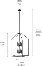 Kichler Madden 43" 8 XL Light Foyer Pendant in Black, Soft Modern Fixture, for Foyer, Over Large or Dining Room Table, (43" x 24.25"), 52724BK