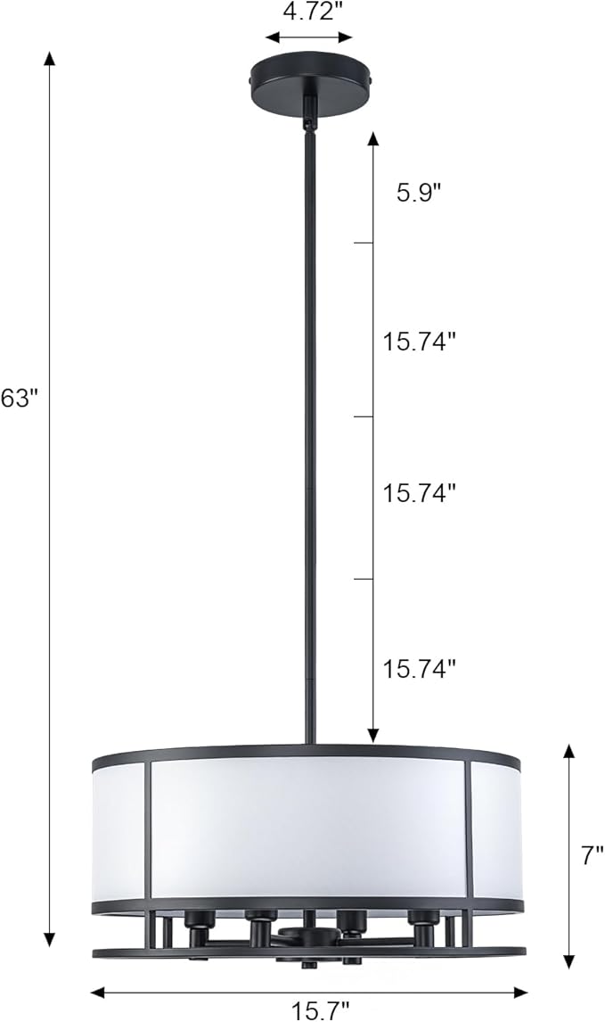 15.7 Inch Drum Dining Room Light Fixture Over Table, Modern Fabric Chandeliers Pendant Light for Dining Room,for Kitchen,Entryway,Living Room