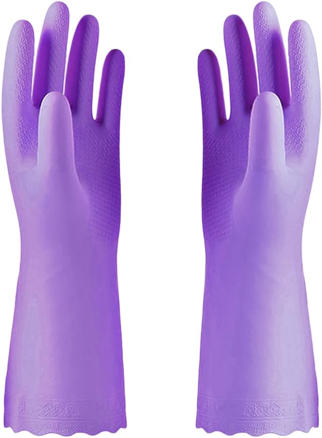 Alimat PluS 1 Pack Reusable Cleaning Gloves Latex Free, Dishwashing Gloves with Cotton Flock Liner and Embossed Palm, Waterproof Household Gloves for Laundry, Gardening(Purple)