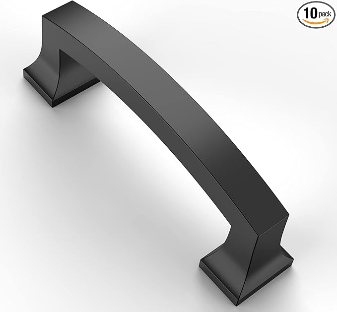 Asidrama 10 Pack 3 Inch(76mm) Hole Centers Kitchen Cabinet Handles, Matte Black Cabinet Pulls Kitchen Cabinet Hardware for Cupboard Drawer Pulls