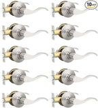 Mengico 10 Pack Satin Nickel Modern Interior Passage Door Knobs, Keyless Door Handle for Hallway & Closet, Wave Style Non-Locking Door Lever Reversible for Left & Right Handed