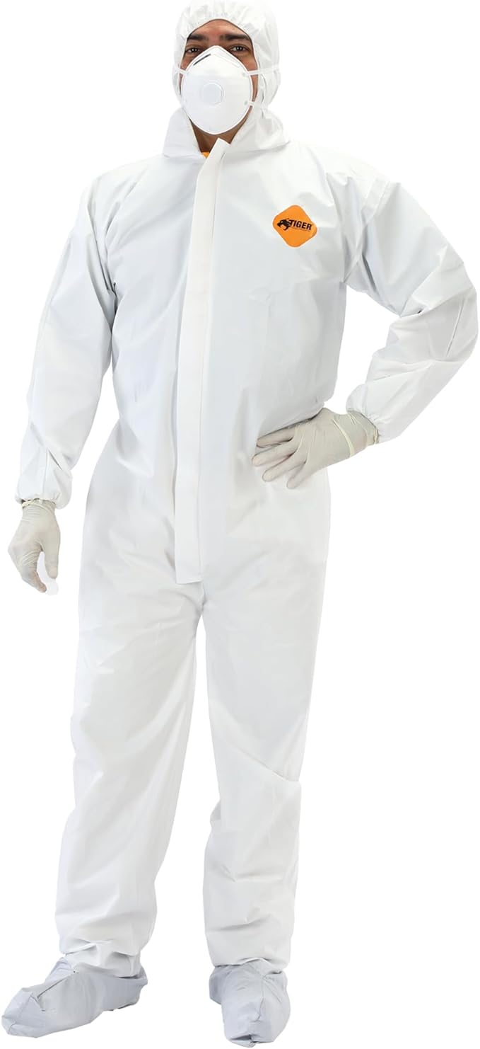 Tiger Tough Heavy Duty All Purpose Coverall, White Safety Suit for Superior Comfort & Protection