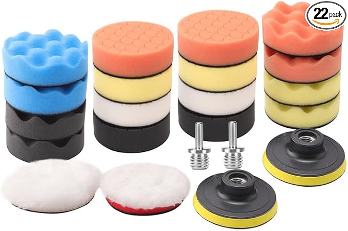 3''(80mm) Drill Polishing Kit, 22Pcs Car Polishing Foam Buffing Pads for Drill, Detail Polishing Kit Wool Pads Wax Buffer Polisher Attachment with M14 Thread Backing pad Adapters