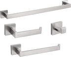 4-Piece Bathroom Hardware Set, Towel Rack Towel Bar Towel Holder Toilet Paper Holder Towel Hooks Modern Square Premium Stainless Steel Brushed Nickel Wall Mounted Bathroom Accessories Set (16inch)
