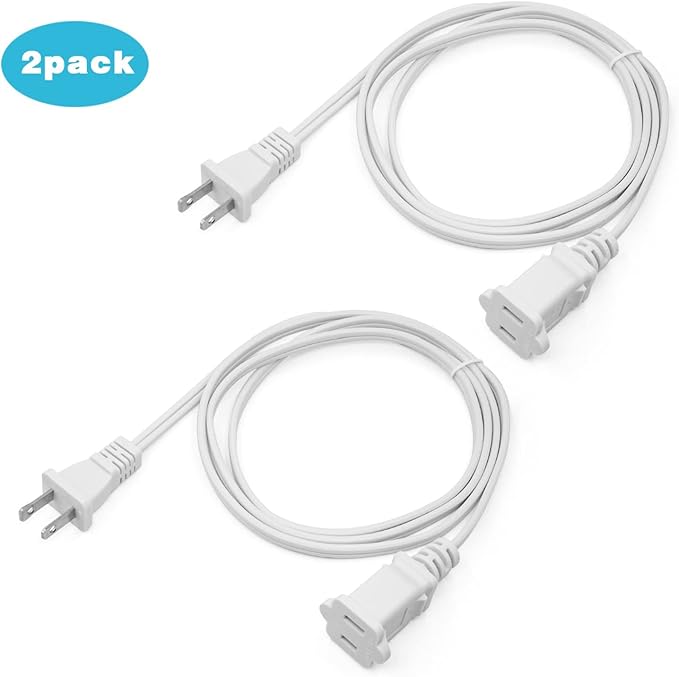Short Extension Cord 3 Ft，2Pack Flat Plug Extension Cord 2 Prong,US Male/Female Power Cable UL Listed for Indoor/Outdoor Use,White