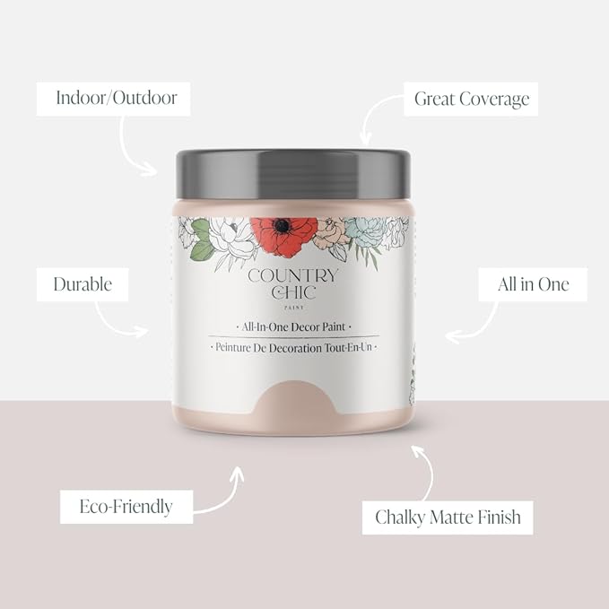 Country Chic All-in-One Chalk Paint for Furniture, Cabinets, Home Decor, Eco-Friendly, Matte Finish, Built-In Primer & Top Coat for Wood, Metal - Ooh La La (Light Pink) - 8 oz (237 ml)