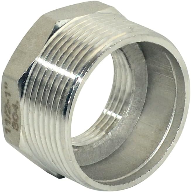 1-1/2" Male NPT to 1" Female NPT Female Reducing/Reducer Bushing Pipe Fitting,Adapter,Stainless Steel SS 304 Hex Bushing