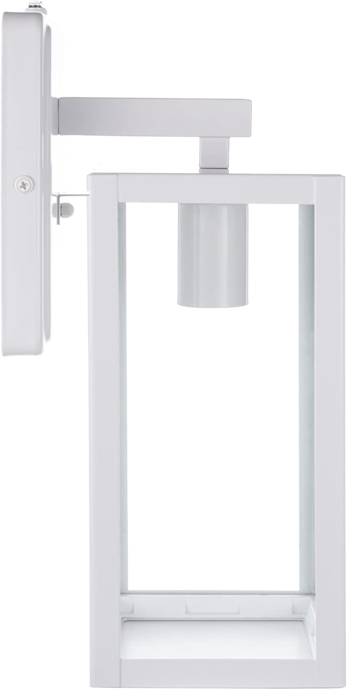 LIT-PaTH Dusk to Dawn Outdoor Wall Lantern, Wall Sconce as Porch Lighting Fixture, E26 Medium Base Max 60W, Anti-Rust Metal with Glass Shade, White, 1-Pack