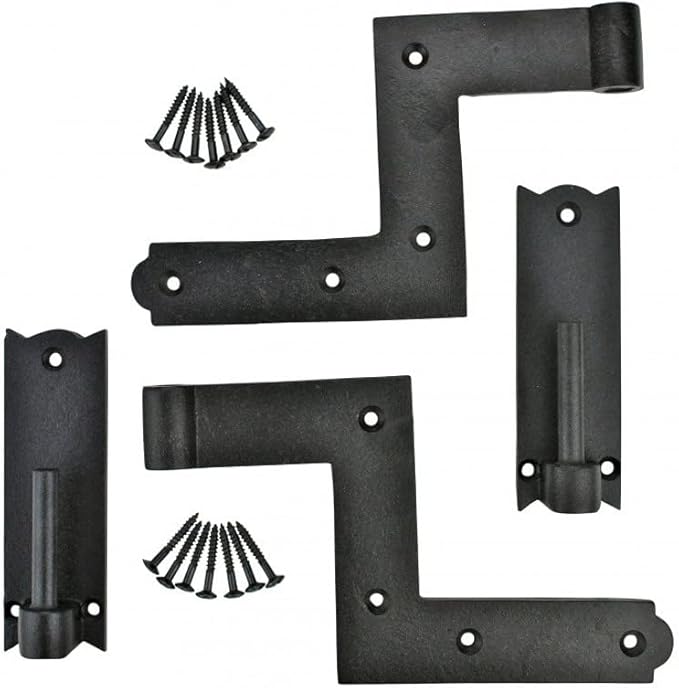 Renovators Supply Manufacturing - Heavy-Duty Black Wrought Iron Shutter Lift Off Pintle Hinges Colonial Pin Reversible for Doors, Window and Shutters with Hardware 6 1/2 Inches, Pack of 6 Pairs