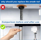 PODOY 44" Flexible Magnesium Anode Rod for Hot Water Heater 3/4" NPT Thread Water Heater Anode Rod Compatible with Rheemm Reliancee Richmondd GEE for Home Water Tank 2 Packs Including Teflon Tape