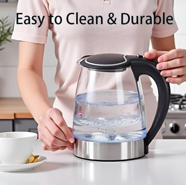 AZEUS Glass Electric Kettle - 1.8L Fast Boiling Auto-Shutoff & Anti-Dry Heat Safety Kettle for Home/Office, Borosilicate Glass with LED Indicator (white)