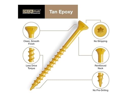 Deck Plus 1-5/8 Inch Epoxy Coated Exterior Wood and Fence Screws #8 x 1-5/8" Torx/Star Drive Included Coarse Thread, Outdoor Rust Resistant Decking Screw, Tan, Keg, 1700 Pieces | 49323