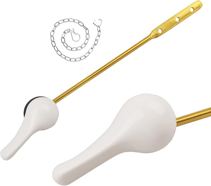 Toilet Handle Replacement Kit - Universal Toilet Lever with Stainless Steel Flapper Chain, White Flush Lever