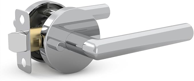 Mega Handles Ronn Privacy Lever & Lock Door Handle Set for Hallway, Closet and Bathroom, Keyless Lock, Heavy Duty Door Levers, Fits All Standard Door Sizes, Screws Included - Polished Chrome (1 Pack)