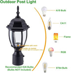 LIT-PaTH Dusk to Dawn Outdoor Post Lighting Fixture Pole Lantern, E26 Medium Base Max 60W, Aluminum Housing Plus Glass, Bulb Not Included (Black, 2-Pack)