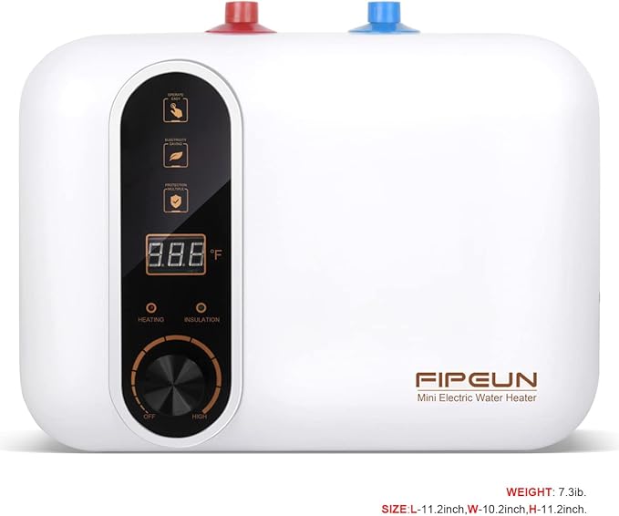 Electric Hot Water Heater 110/120V Small Compact Tank,Rv Tr 2.5-3.0 Gallon Trailer 1440-1500W Kitchen Instant Under Sink Counter Cupboard, Food Truck 2 PCs 16” Long 1/2”FIP Stainless Steel Hose 11L