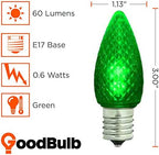 GoodBulb 0.6-Watt C9 Green Diamond Faceted Holiday LED Light Bulbs Intermediate E17 Base 60 Lumens Christmas Lights Bulbs Ideal for Holiday Decorations Pack of 25 Bulbs