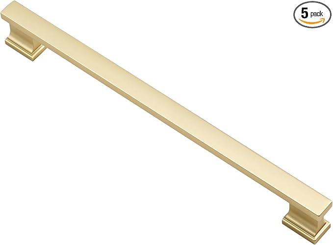 Alzassbg 5 Pack Matt Gold Cabinet Pulls, 9 Inch(228.5mm) Hole Centers Kitchen Cabinet Handles for Cabinets and Drawers AL3061MGP