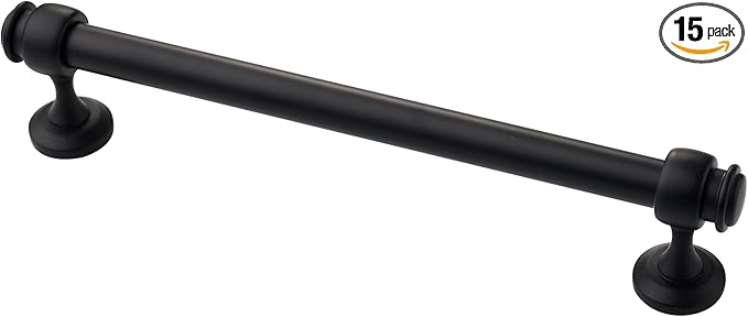 Alzassbg 15 Pack Matt Black Cabinet Pulls, 6-1/4 Inch(160mm) Hole Centers Cabinet Handles Kitchen Hardware Straight Bar for Cabinets and Drawer AL3082MB