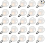 25 Pack G40 Frosted White Light Bulbs Replacement, 1.5 Inch Globe G40 Outdoor Patio String Lights Bulbs, 5W Light Bulbs with C7/E12 Candelabra Base for Outdoor Garden Patio Party Decor, Frosted White