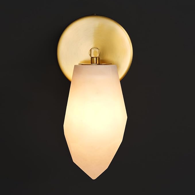 Alabaster Wall Sconces, Spanish Marble Wall Lamp, Modern Wall Sconce for Living Room, Hardwired Wall Lighting for Bedroom, Wall Light for Bathroom Hallway Stairs, Gold