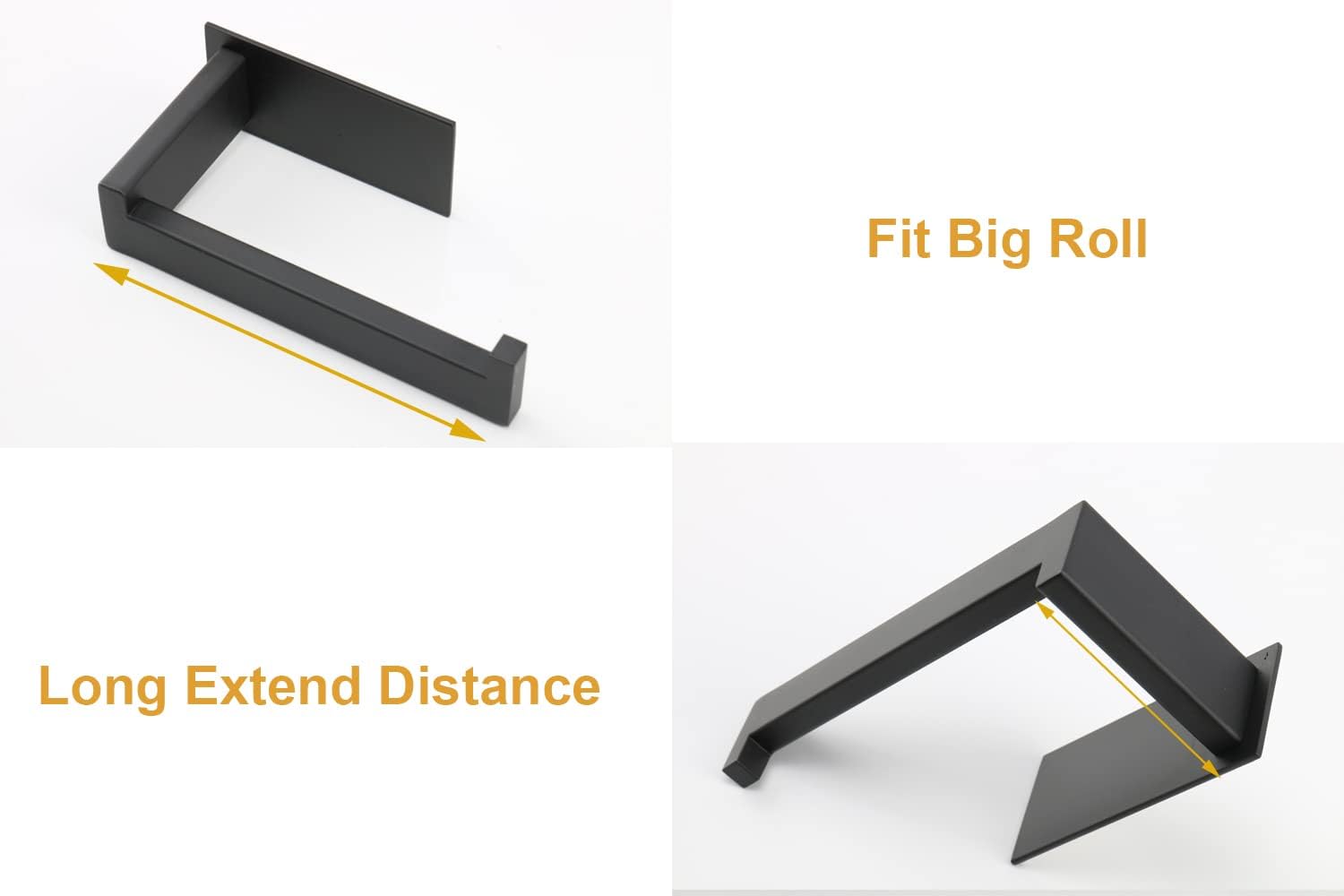 Toilet Paper Holder, Self Adhesive Tissue Holder Stainless Steel Rustproof Paper Roll Holder, No Drilling Easy to Install, Toilet Paper Rack Suitable for Office, Bathroom (Matte Black)