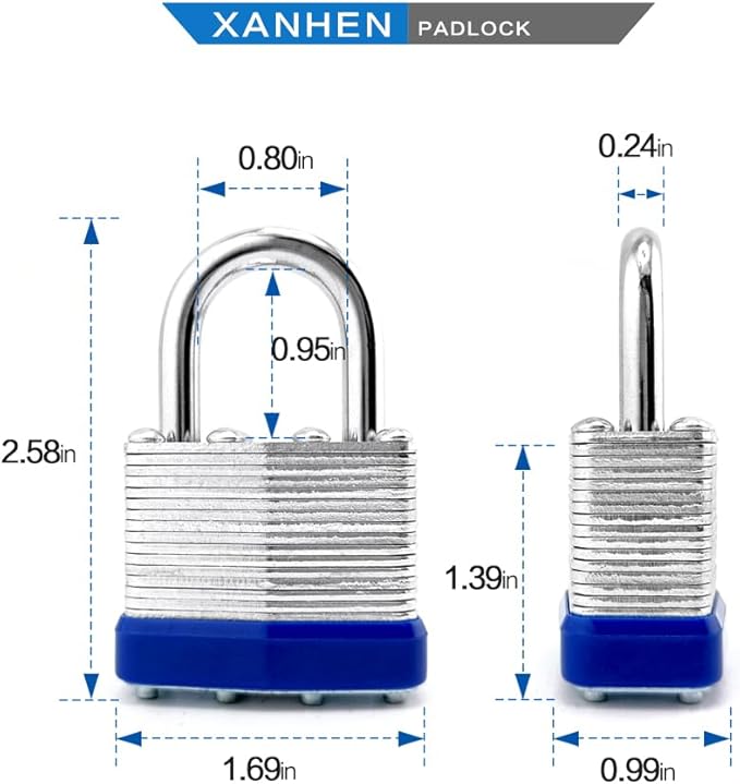 Lock Outdoor Padlocks, Key Lock, Padlocks with Same Key - Laminated Steel Keyed Padlocks with Normal Shackle, 48 Pack, for Hasp Latch, Sheds, Fences, Storage Locker, School, Gym