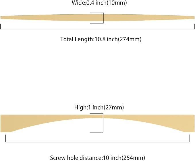 Asidrama 2030 10 Pack 10 Inch(254mm) Brushed Gold Kitchen Cabinet Handles, Vintage Retro Cabinet Pulls Kitchen Cabinet Hardware for Cupboard Drawer Pulls