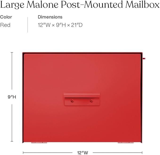 post & porch Malone Mailbox | Post Mounted Mailbox | Black/White/Gray/Brown/Red/Blue/Green, Regular or Large, Weatherproof Mail Box for Outside, Customizable (Red, Large)
