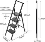 Step Ladder 4 Step Folding Stool with Anti-Slip Widened Sturdy Pedal and Handgrip, Portable and Multi-Use Iron Stepladder for Home, Kictchen, 300 lbs Capacity -Black