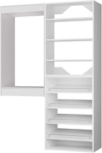 ROOMTEC Modular Closet System, 61" Wall Mounted Closet Organizer with Hanging Rods and Shoe Shelf, Wooden Tower for Walk-In Closets, Wardrobe Storage Kit, White