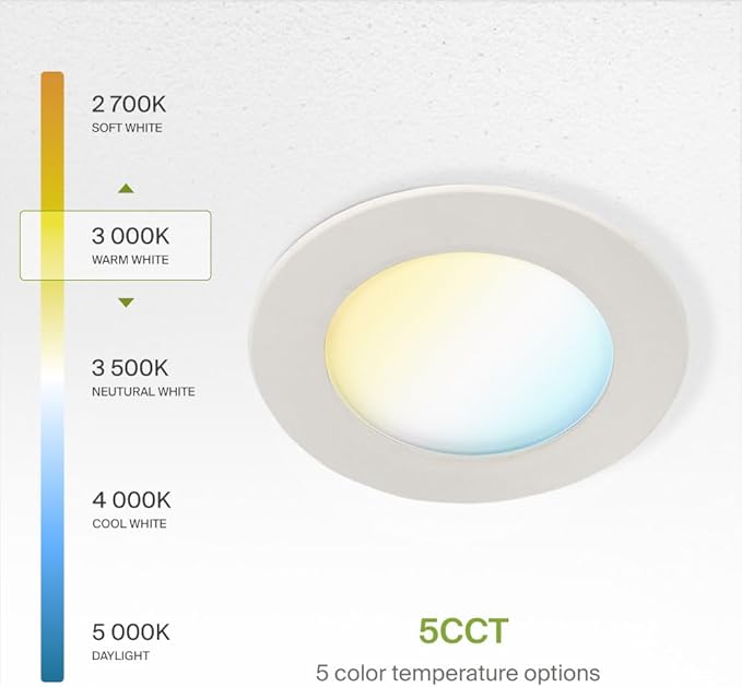 ASD Flat Trim Retrofit LED Recessed Lighting 6 Inch | Ultra Thin White 12W 1021LM Wet Rated Dimmable Downlights | 2700K-5000K Adjustable LED Recessed Light Fixtures | Disk Can Lights, ETL 12 Pack