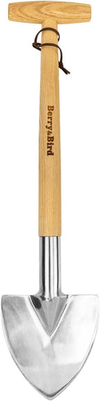 Berry&Bird Perennial Shovel, 21.6'' Pointed Head Garden Spade with Sharp Blade Wood Hand Shovel, Stainless Steel Long Trowel Gardening Tool for Roots, Planting, Digging, Transplanting and Cutting
