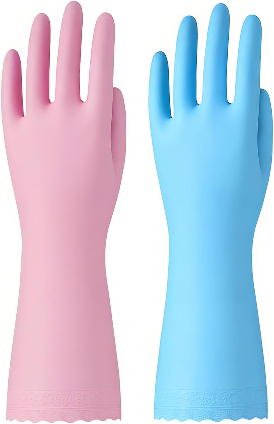Bamllum Rubber Cleaning Gloves - 2 Pairs Latex Free Kitchen Cleaning Gloves with Cotton Liner- Household Dishwashing Gloves, Non- Slip Waterproof (Medium, Blue+Pink)