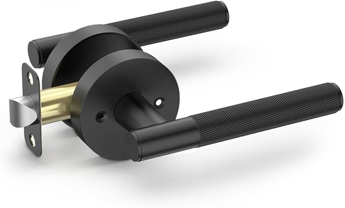 Asidrama 1 Pack Passage Door Handles, Door Lever with Door Knobs Indoor for Bedroom or Bathroom, Heavy Duty Black Door Handles Interior with Locks for Left Right Sided Doors