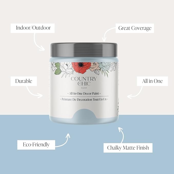 Country Chic All-in-One Chalk Paint for Furniture, Cabinets, Home Decor, Crafts, Eco-Friendly, Matte Finish, Built-In Primer & Top Coat for Wood, Metal - Little Bluebird (blue) Pint (16 oz)