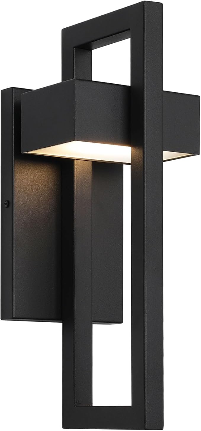 LamQee Outdoor Wall Lights Modern Exterior Lighting Fixtures, 3000K Integrated LED Outdoor Wall Sconce Lighting, Matte Black Outside Wall Mount Lights for House Front Door Porch Garage Patio 1 Pack