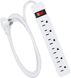 EXTRASTAR 6 Outlets Power Strip, 6 Ft Extension Cord 1875W,15A Build-in Circuit Breaker, Mountable, Thin Flat Plug, Desktop Charging Station for Home School Office, White
