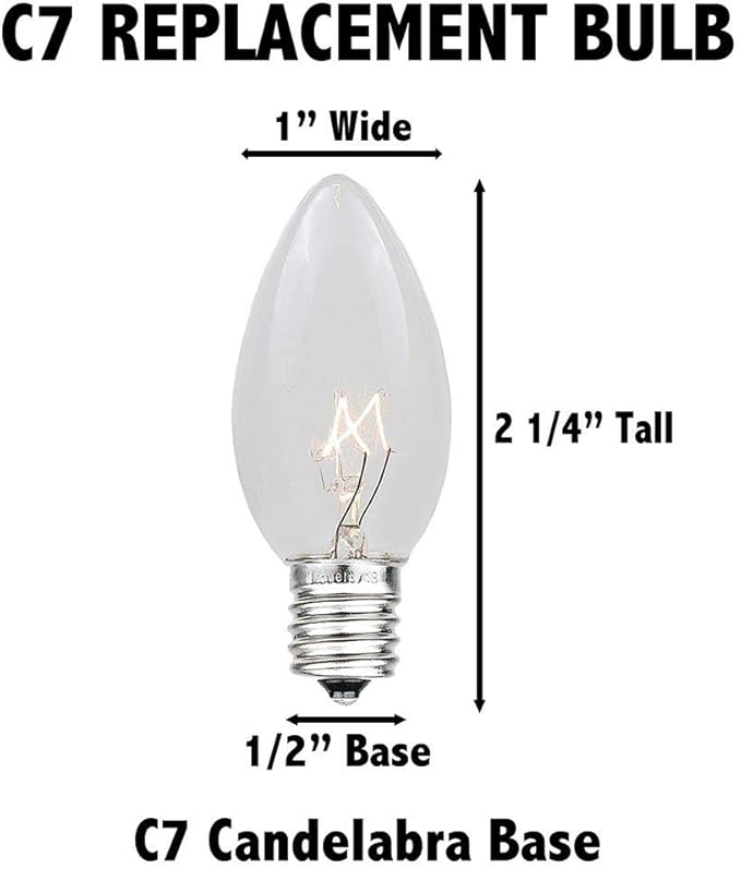 Novelty Lights 500 Case C7 Outdoor Ceramic Christmas Replacement Bulbs, White, C7/E12 Candelabra Base, 5 Watt