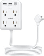 Flat Plug Outlet Extender with 3 USB Wall Plug(1 Type C), 4 AC Socket Wall Adapter, Electrical Outlet Extender, Power Strip Surge Protection with 8 ft Thin Extension Cord. White