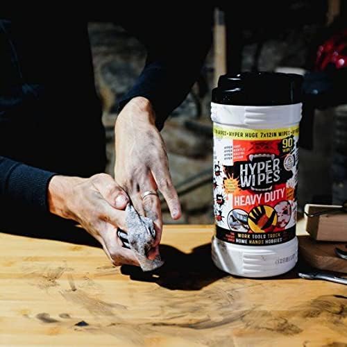 Hyper Wipes, 6 Pack Heavy Duty Hand & Tool Cleaning Wipes, 8"x12" Size Multi-Surface Cleaning Wipes, Degreasing, All Purpose Cleaner, Bathroom, Mechanic, Work Surface Wipes, 540 Count Canister
