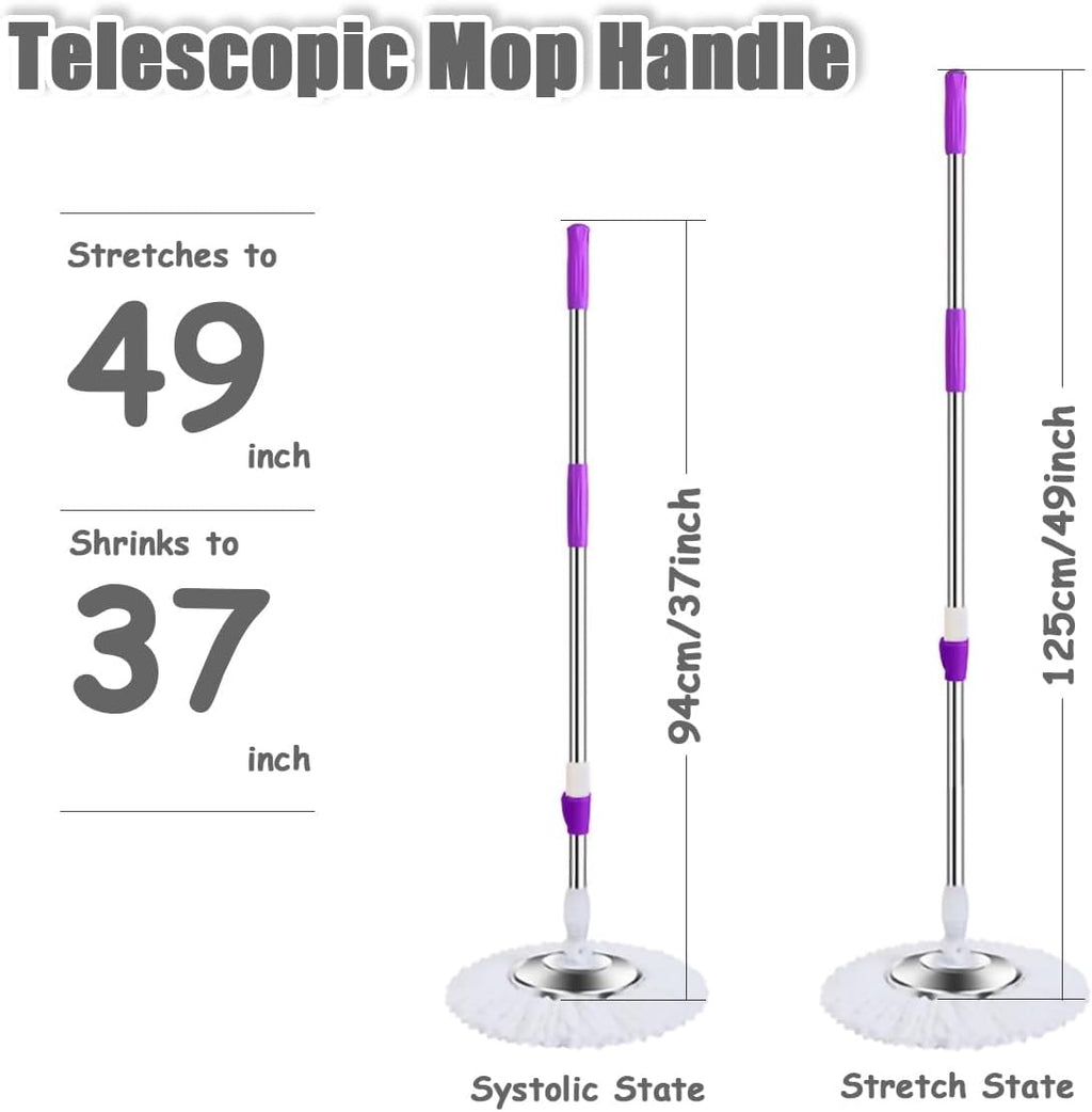 Spin Mop Replacement Mop Handle, 49-inch 360 Degrees Rotating Telescopic Replacement Mop Stick with Stainless Steel Disc for Spin Mop Bucket Cleaning System (Stainless Steel Disc, Green)