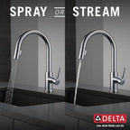 Delta Faucet Trinsic Brushed Nickel Kitchen Faucet, Kitchen Faucets with Pull Down Sprayer, Kitchen Sink Faucet, Faucet for Kitchen Sink with Magnetic Docking Spray Head, Arctic Stainless 9159-AR-DST