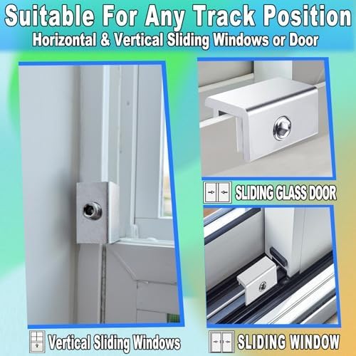 [10 Sets] Sliding Window Lock with Key Aluminum Alloy Adjustable Security Lock (Silver) Single Hole Quick Installation Anti-Theft and Anti-Theft Suitable for Vertical/Horizontal Windows