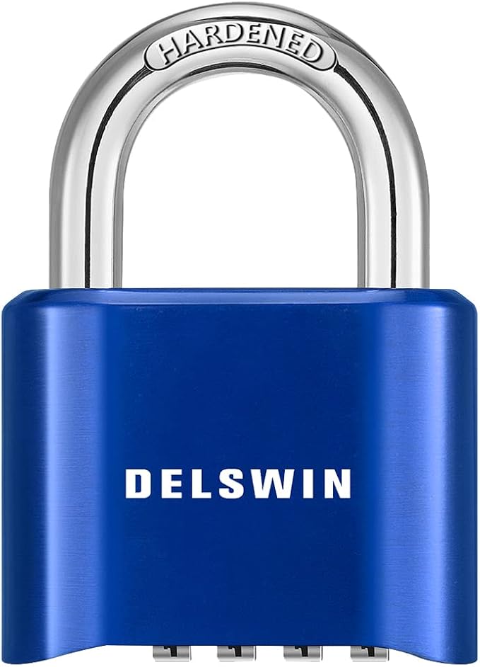 DELSWIN 4-Digit Combination Lock Outdoor Padlock - Heavy Duty Locker Lock with Hardened Steel Shackle, Waterproof Combo Lock for Gym Locker, Hasp Storage, Shed, Fence, Gate (Blue,1Pcs)