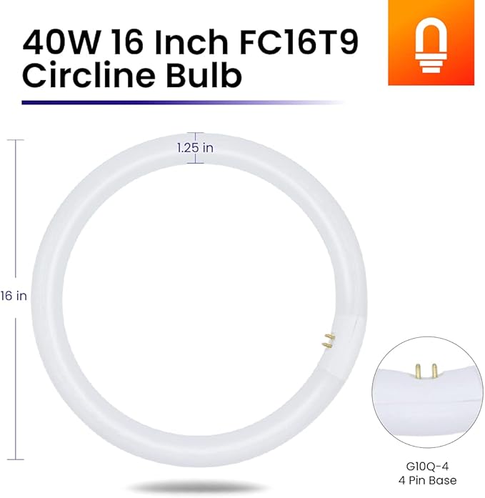 lumenivo FC16T9 40 Watt Circline Fluorescent Bulb Replacement 16 Inches - T9 Bulb with 4-Pin Base (G10Q-4) - 4100K Cool White - 1 Pack