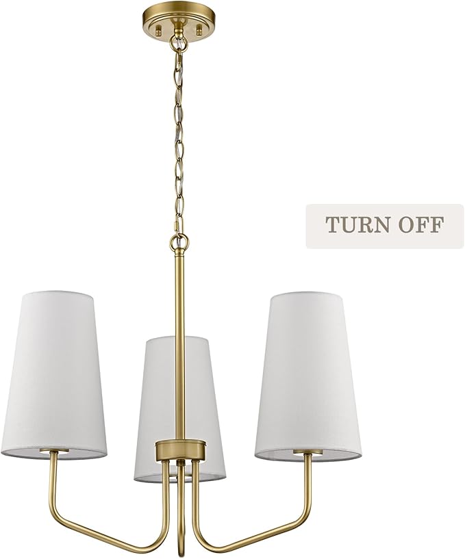 Modern Gold 3-Light Chandelier with Fabric Shade Chandelier E26 Pendant Light for Living Room, Entryway, Living Room,Bedroom Adjustable