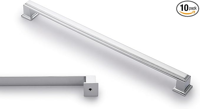 10 Pack 10 Inch(254mm) Hole Center Polished Chrome Modern Cabinet Pulls Kitchen Cabinet Handles Kitchen Cabinet Hardware Timeless Drawer Pulls for Dresser Cupboard Wardrobe, Chrome(10x10)