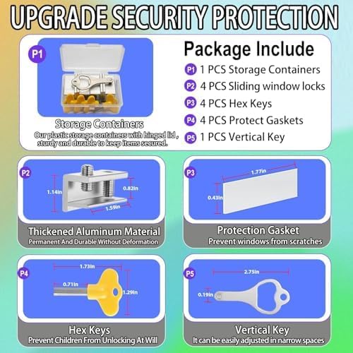 Window Locks,4 Sets Sliding Window Safety Locks with Key for Up and Down Windows,Easy to Install Vertical & Horizontal Window Security Lock,Adjustable Aluminum Window Stopper Lock(Silver)